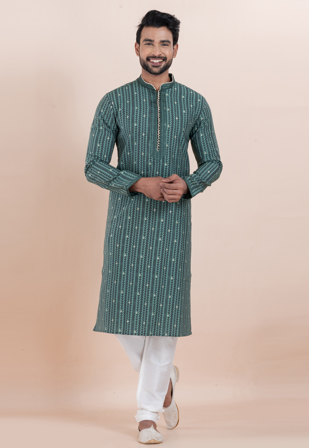 Green Jacquard Silk Kurta Pajama 306007