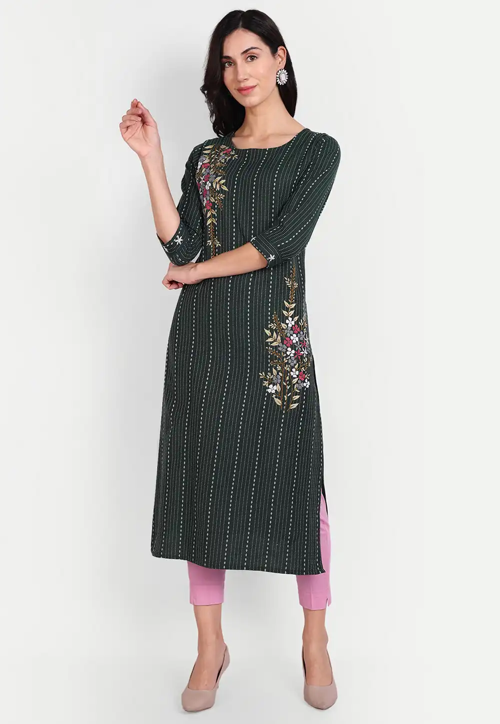 Green Khadi Cotton Long Kurti 294510