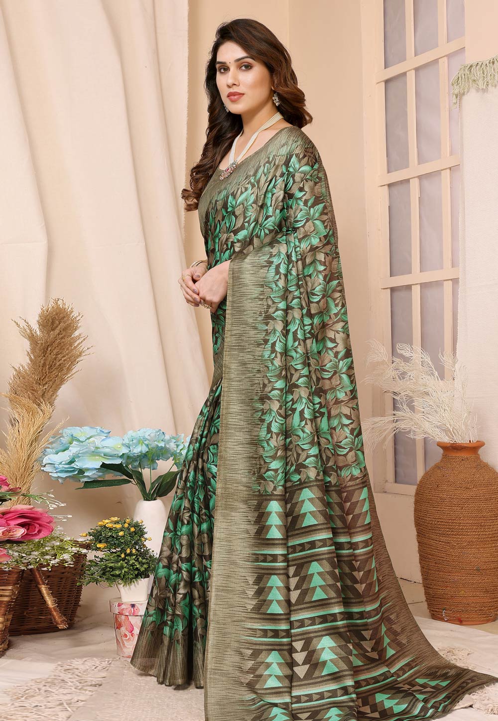 Green Khadi Saree With Blouse 284623