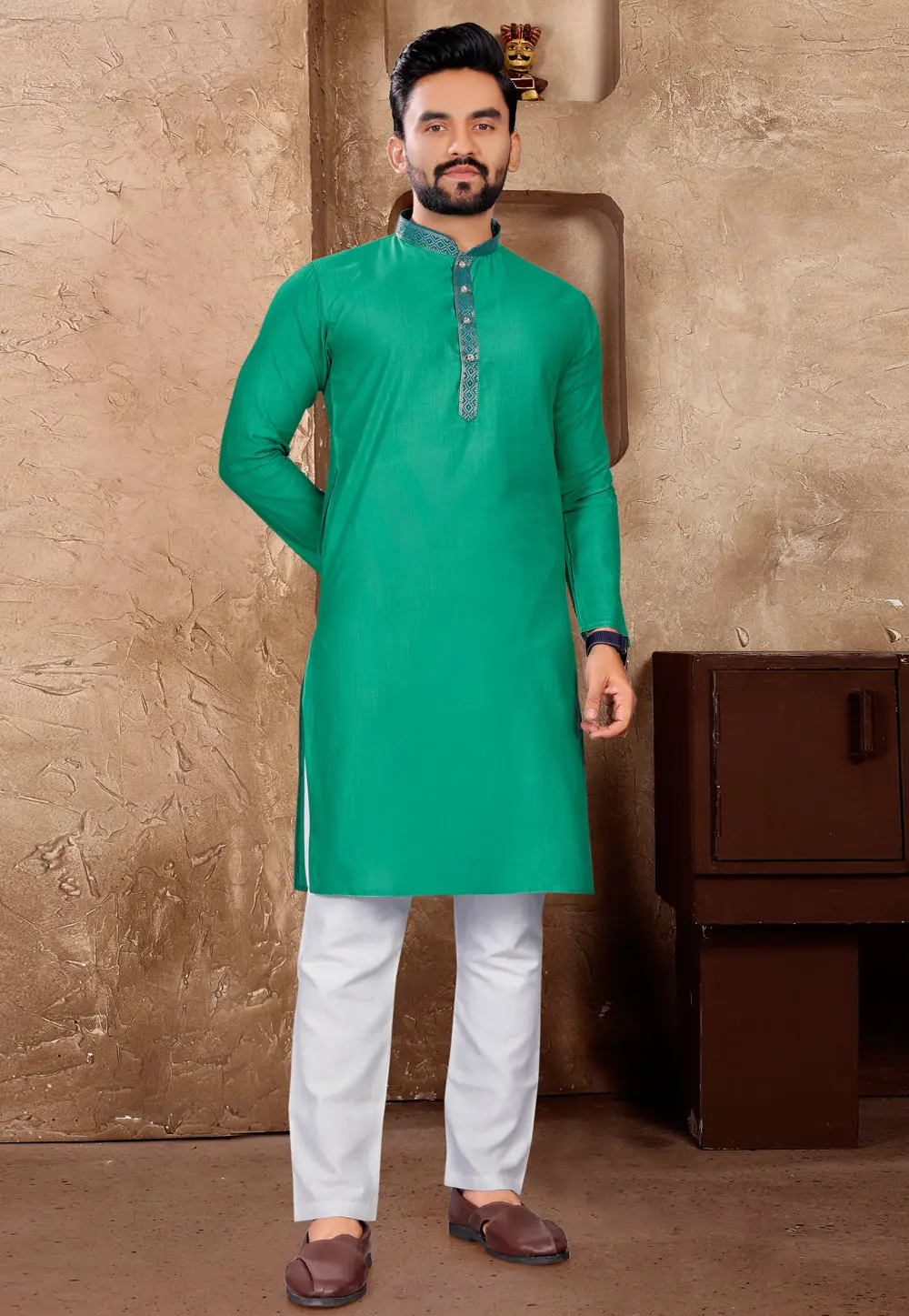 Green Linen Kurta Pajama 300147