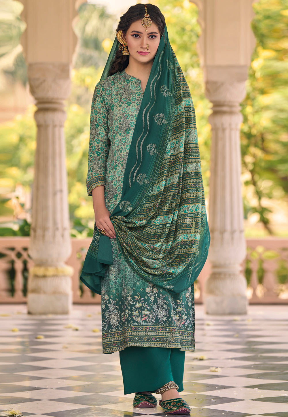 Green Muslin Pakistani Suit 310740