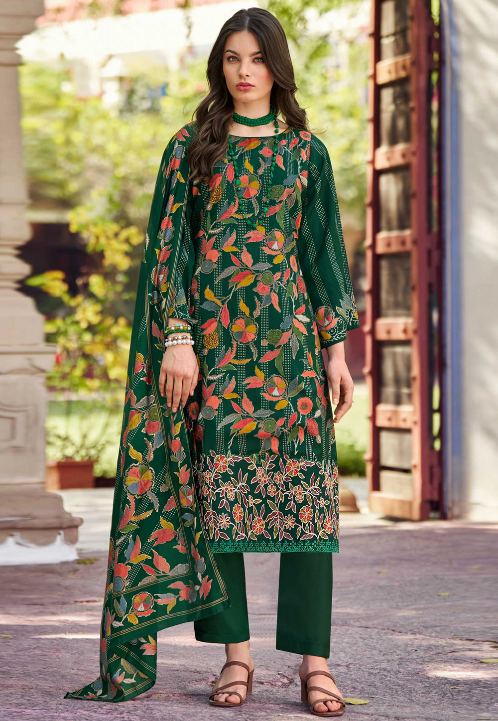 Green Muslin Pant Style Suit 311065