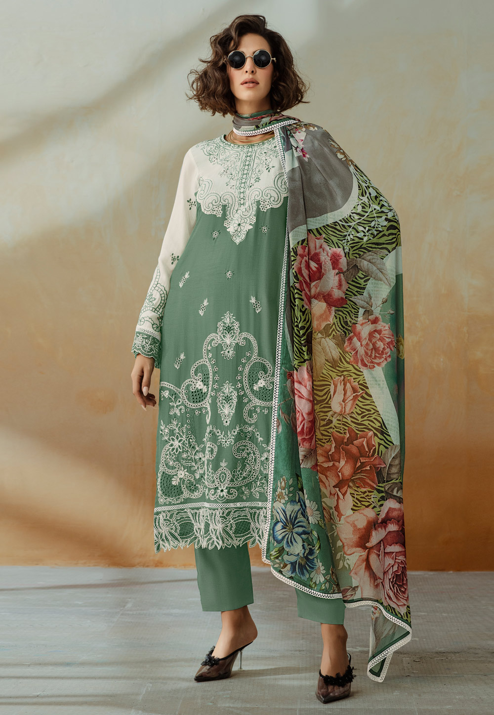 Green Muslin Pant Style Suit 310613