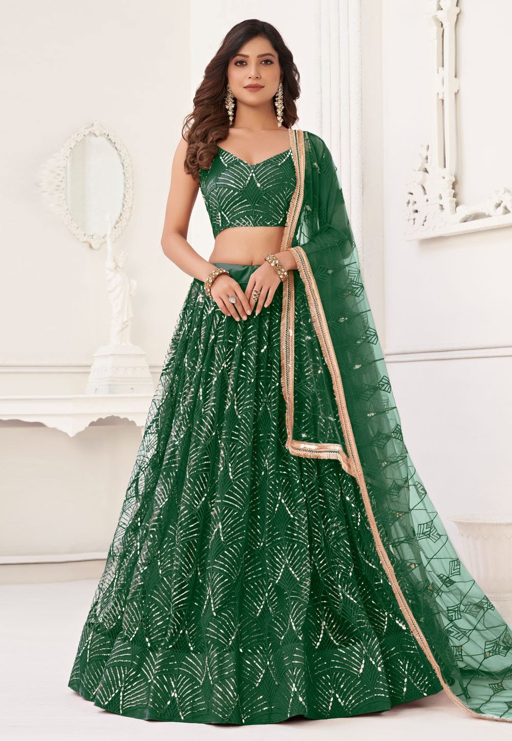 Green Net Lehenga Choli 280734