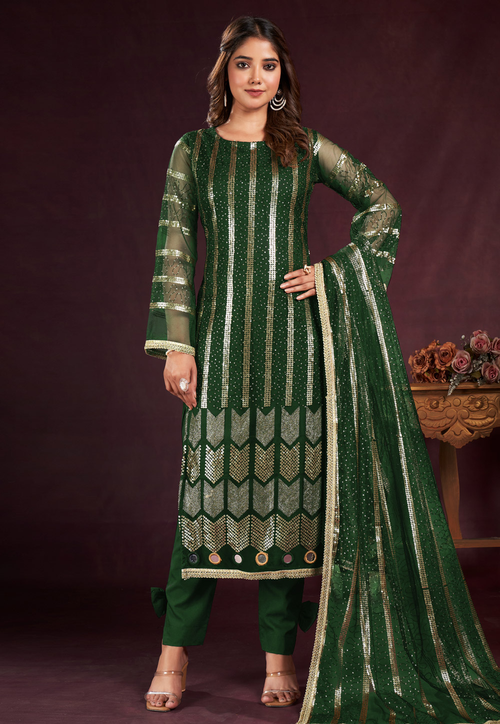 Green Net Pakistani Suit 281303