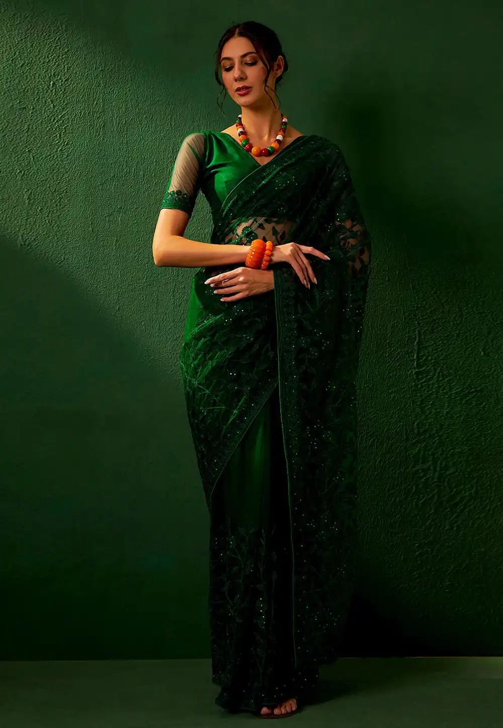 Green Net Saree With Blouse 289754