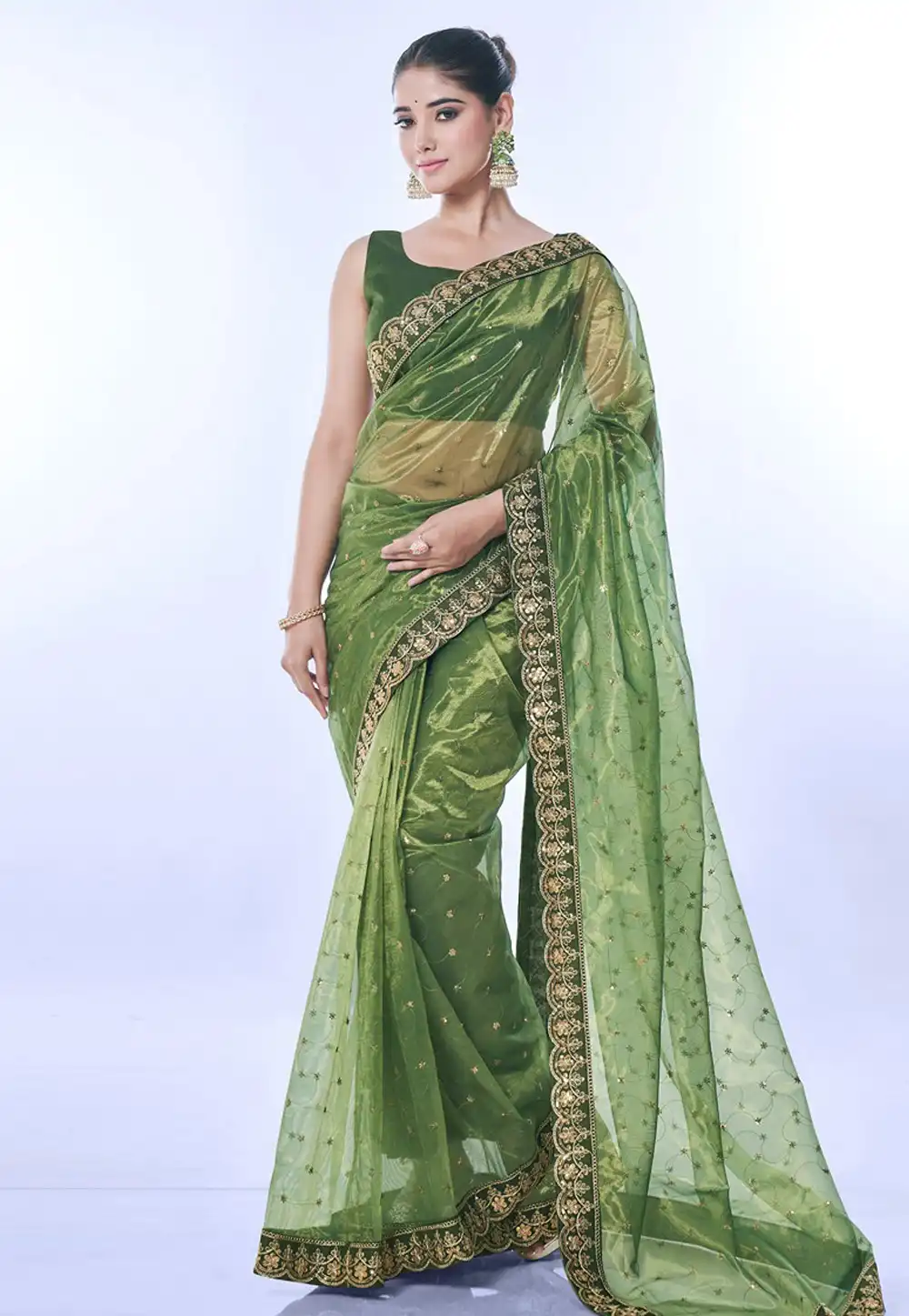 Green Net Saree With Blouse 291497