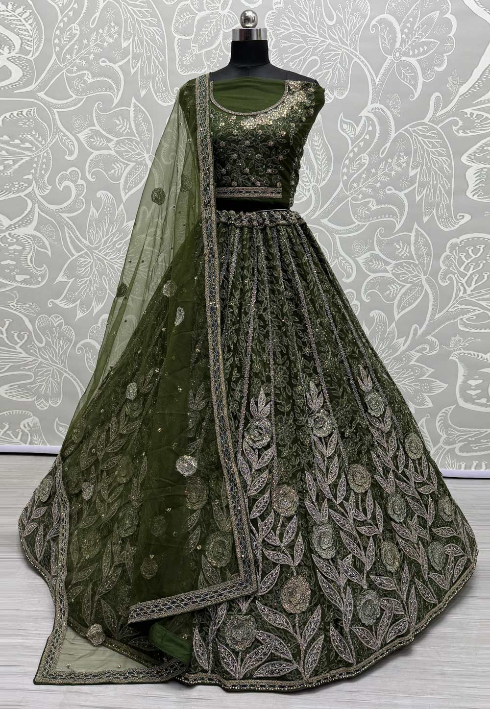 Green Net Wedding Lehenga Choli 287229