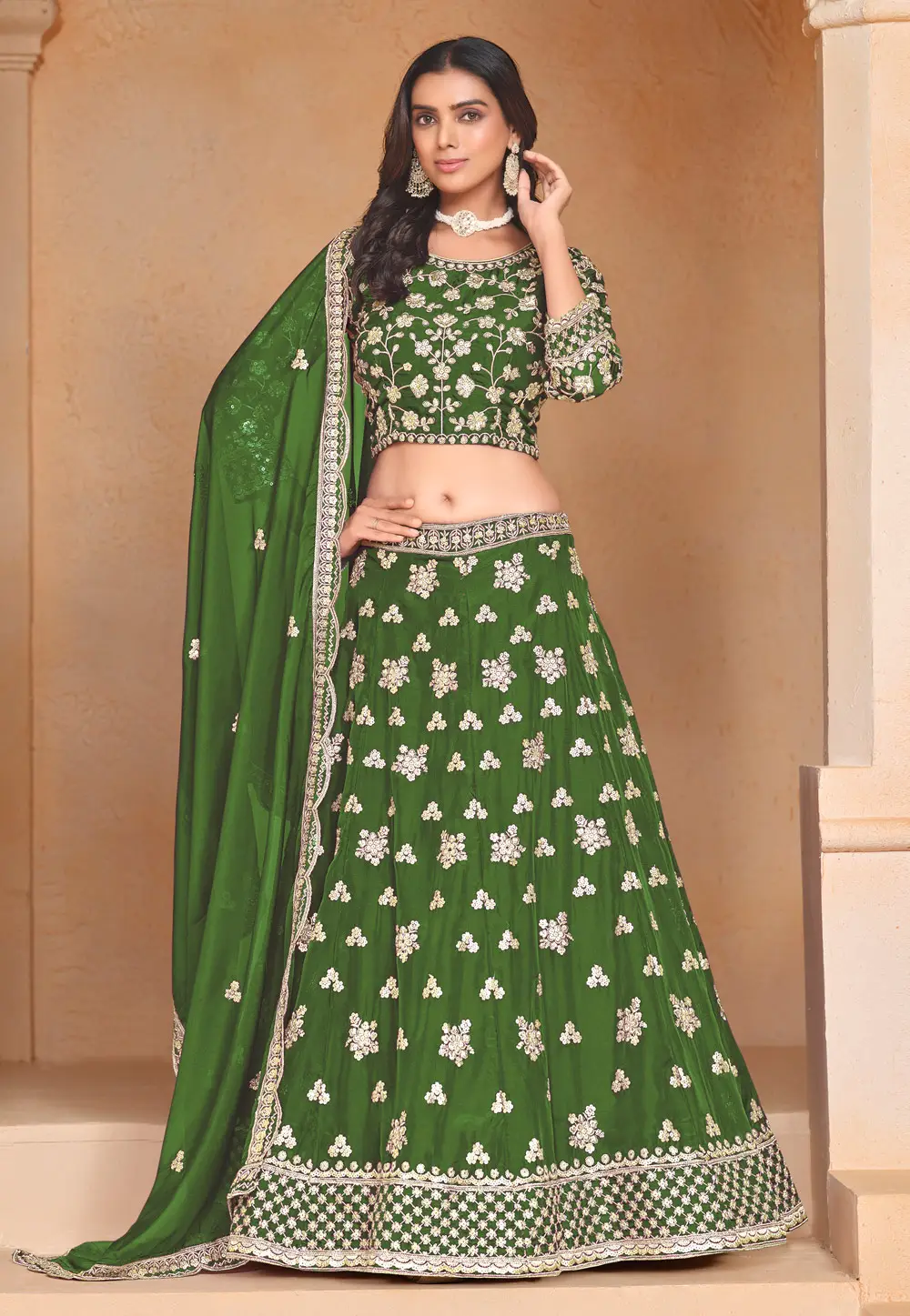 Green Organza A Line Lehenga Choli 295479