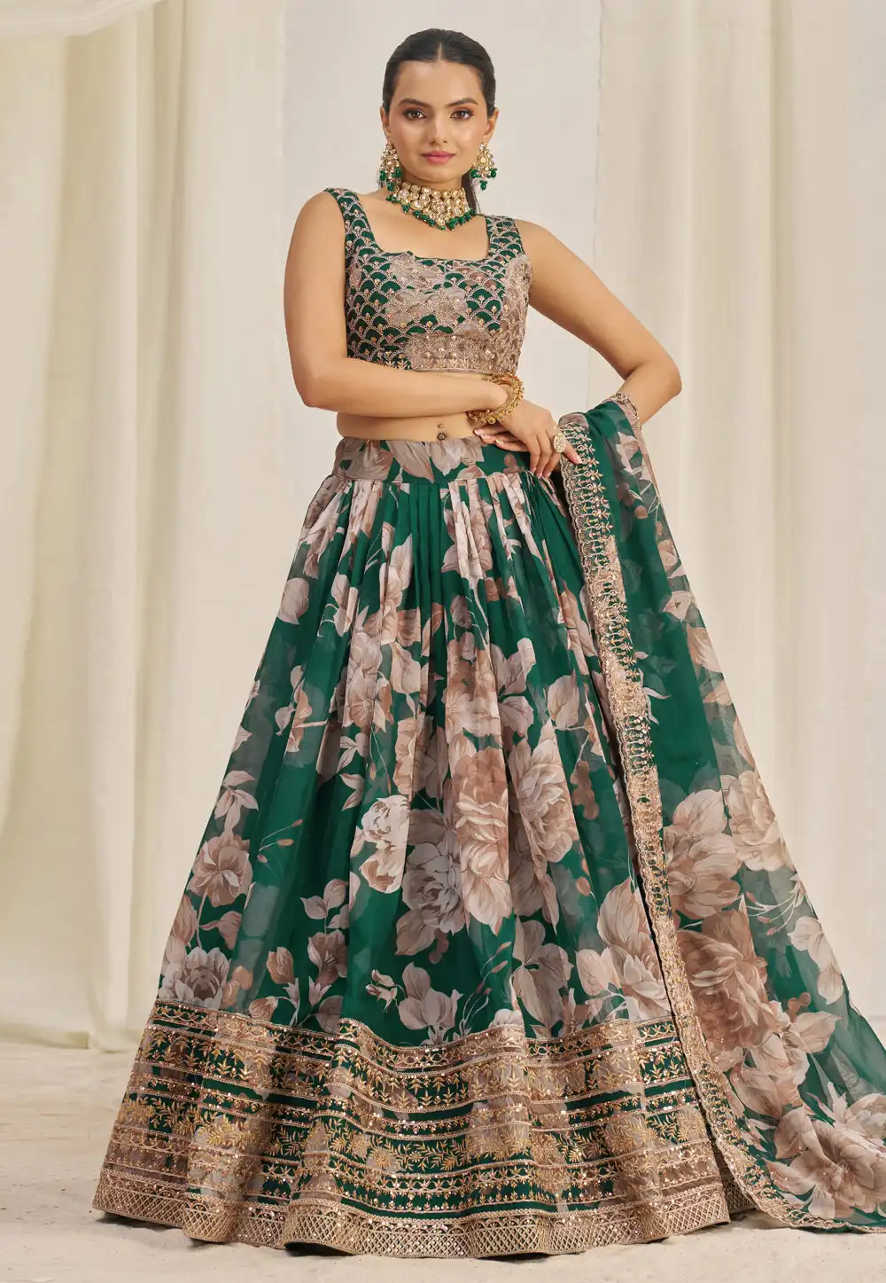 Green Organza Floral print Lehenga choli 294443