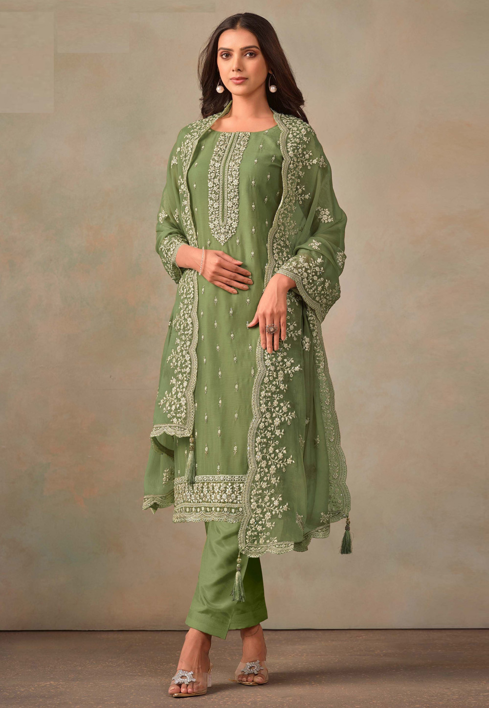 Green Organza Pakistani Suit 287834