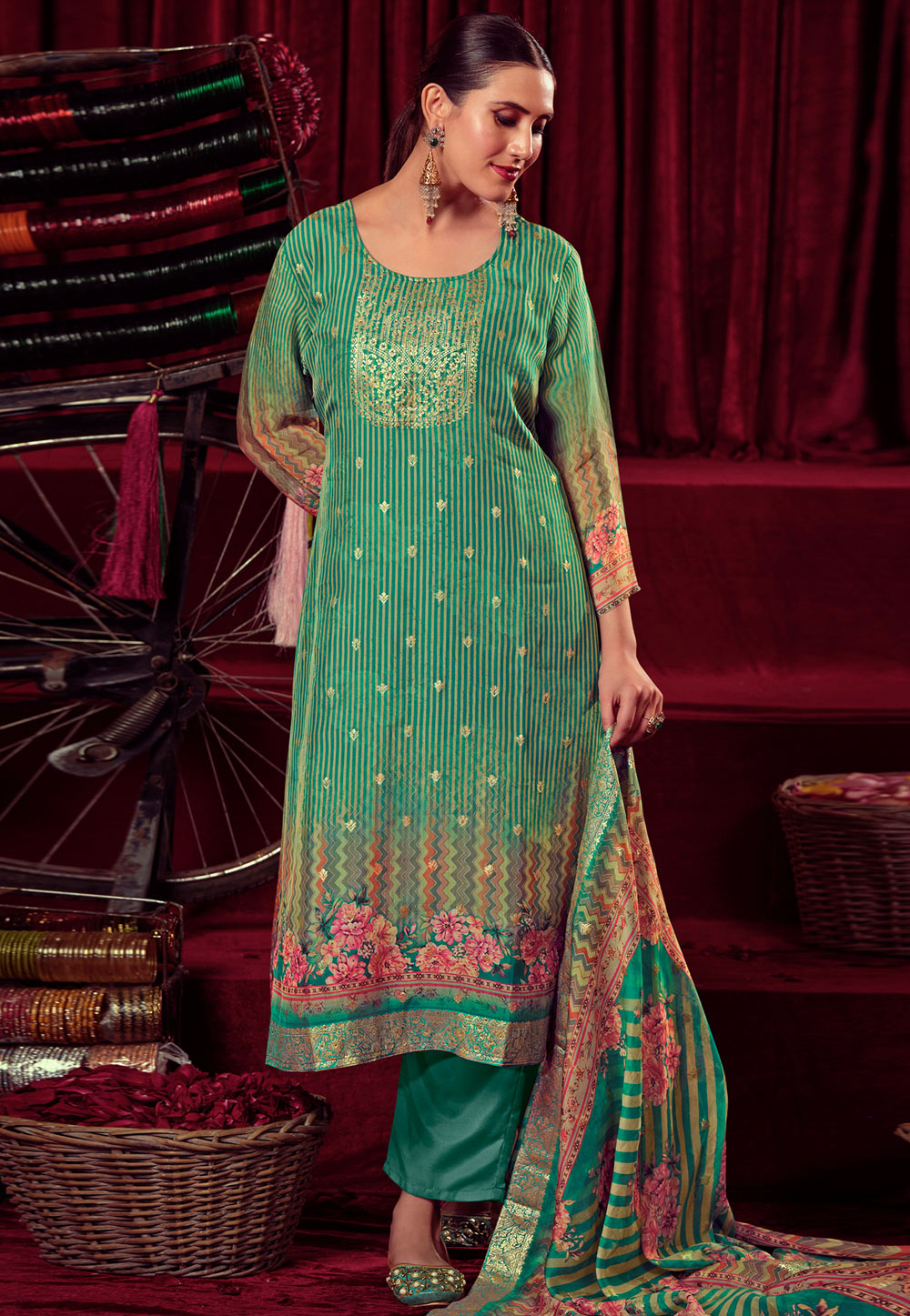 Green Organza Pakistani Suit 309927