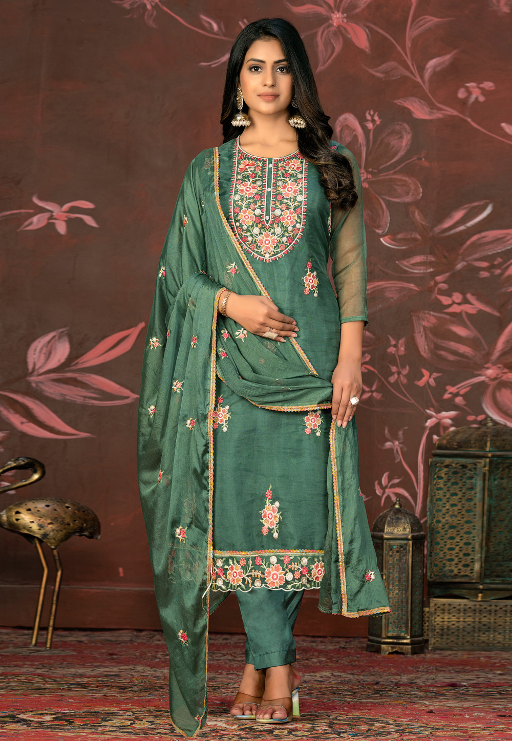 Green Organza Pakistani Suit 281844