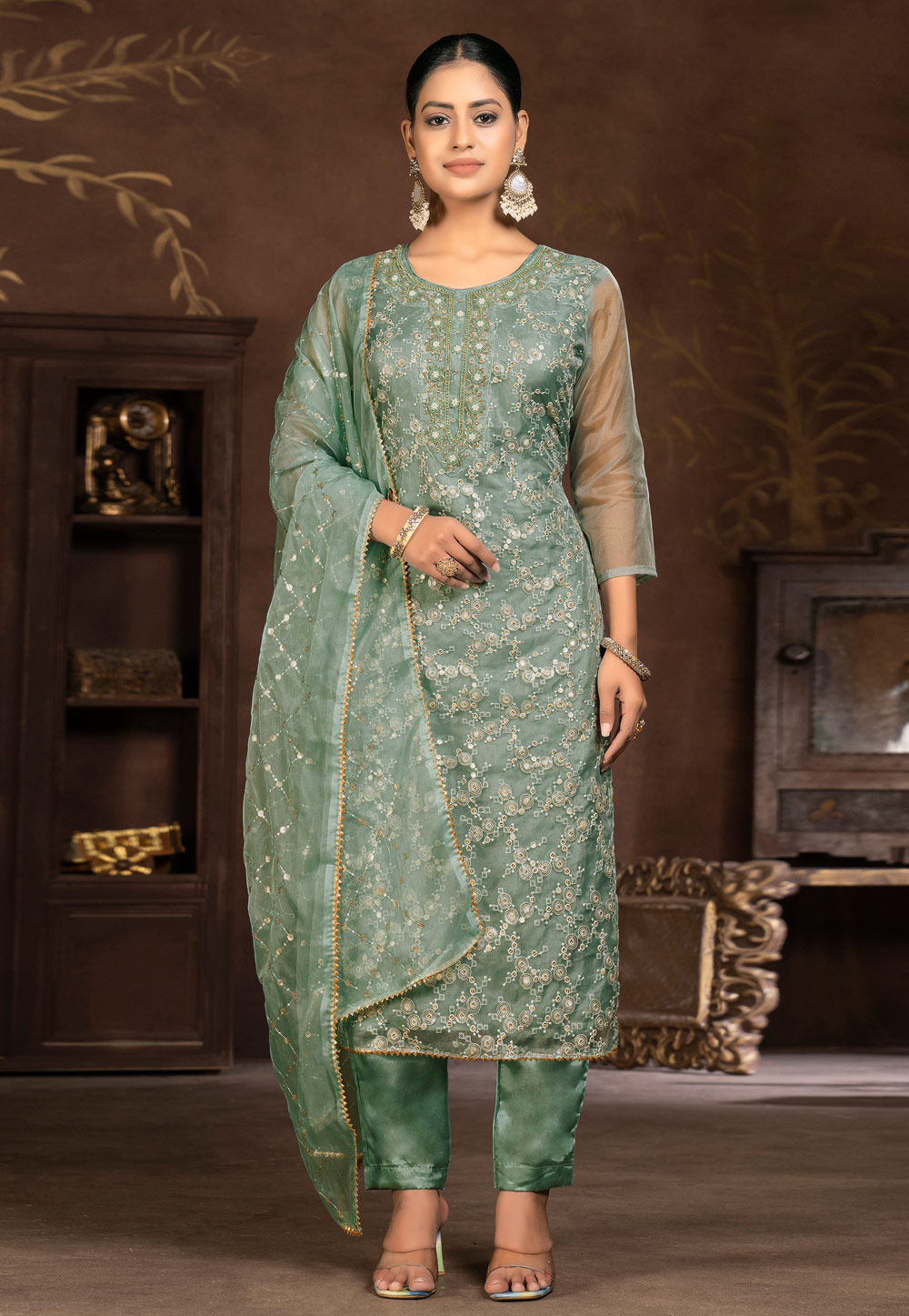 Green Organza Pakistani Suit 281852