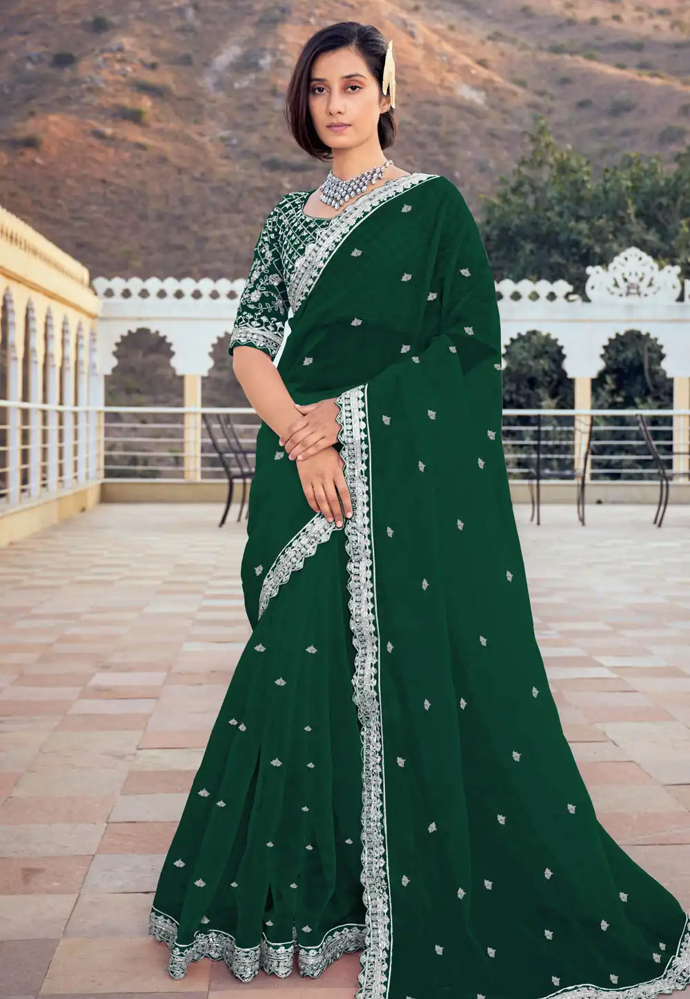 Green Organza Saree With Blouse 294497