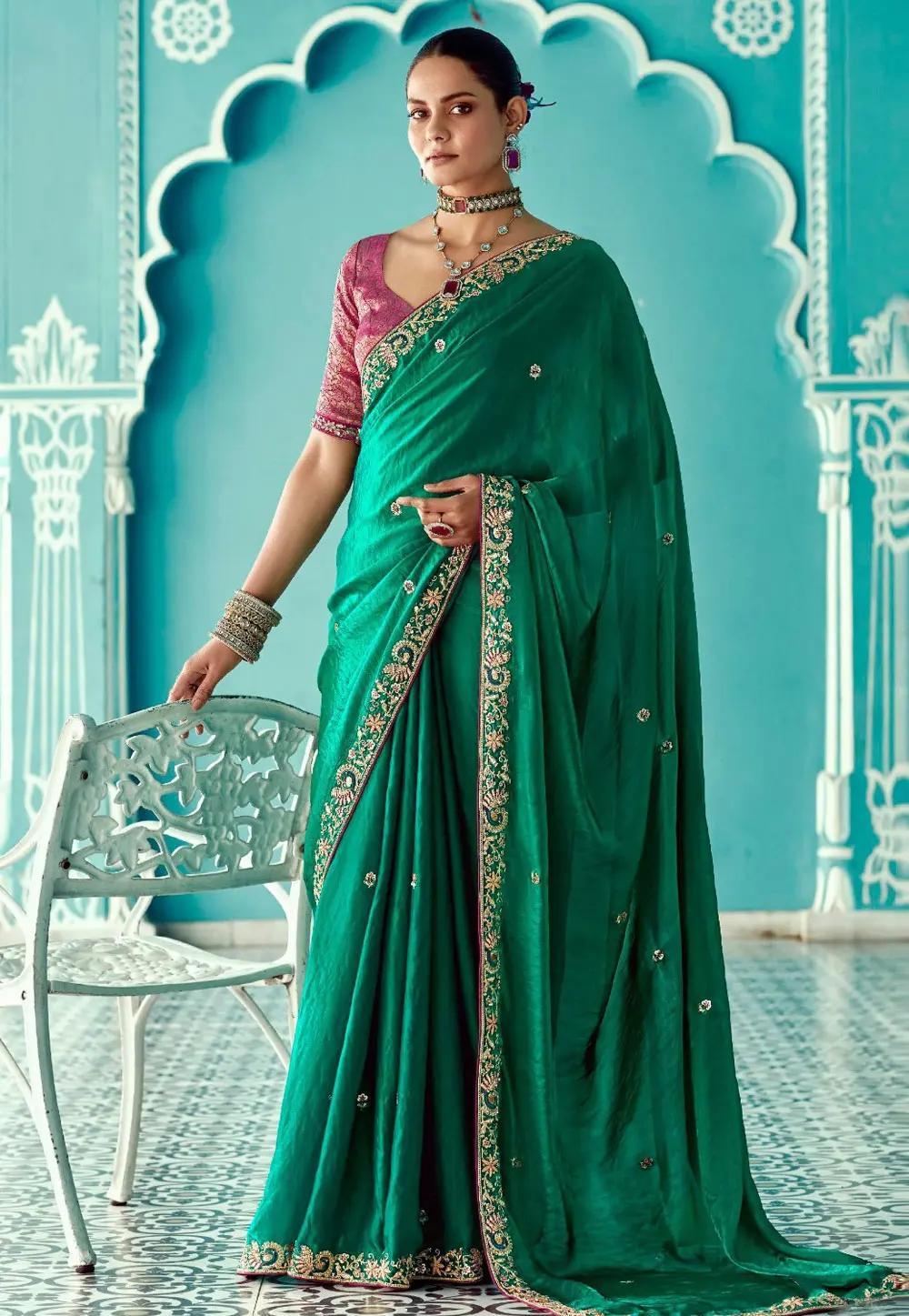 Green Organza Saree With Blouse 304176