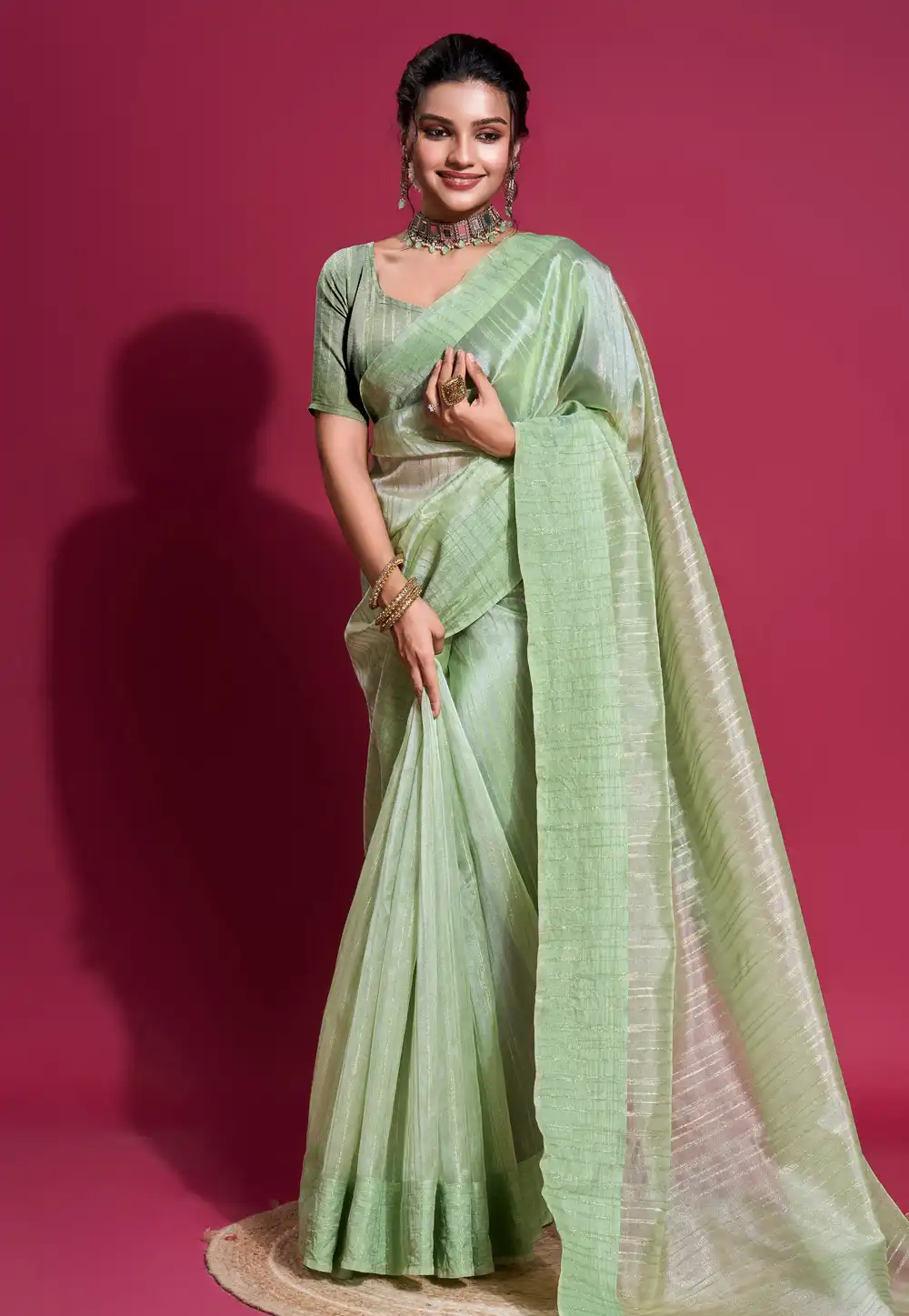 Green Organza Saree With Blouse 289277