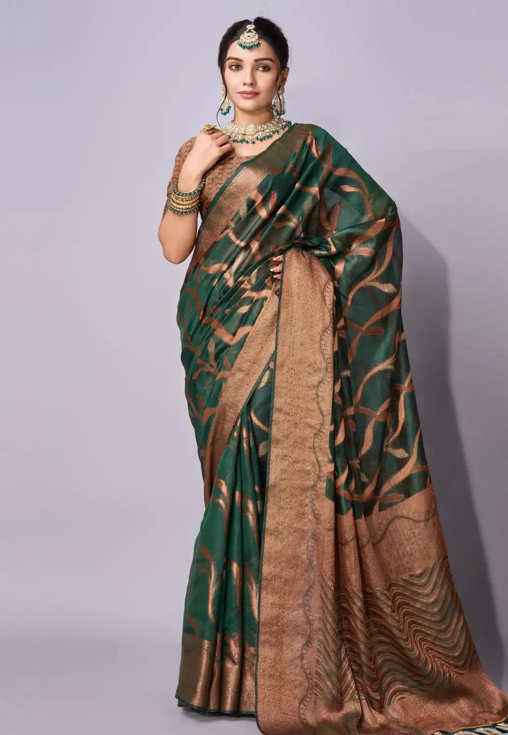 Green Organza Saree With Blouse 293723