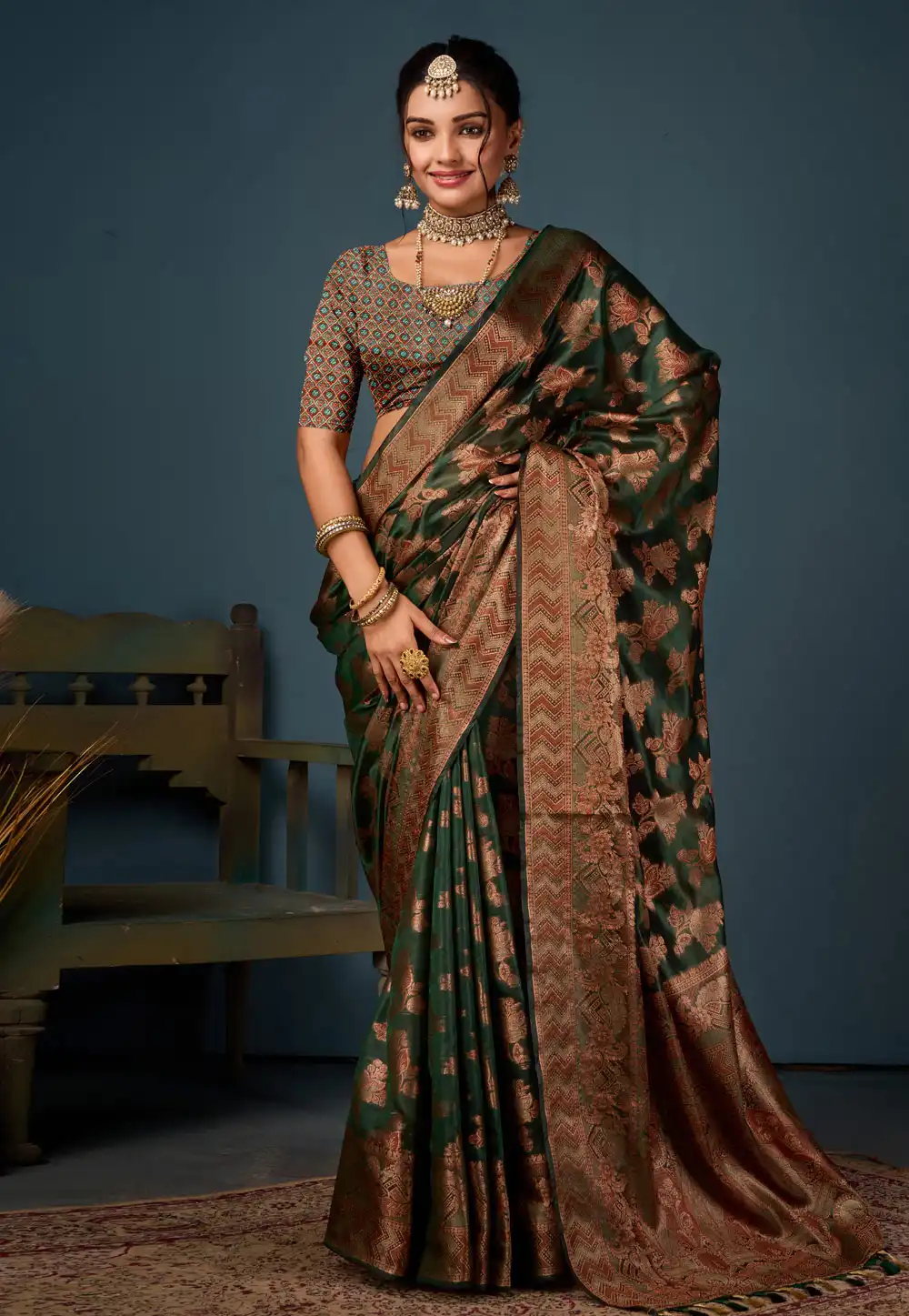 Green Organza Saree With Blouse 295058