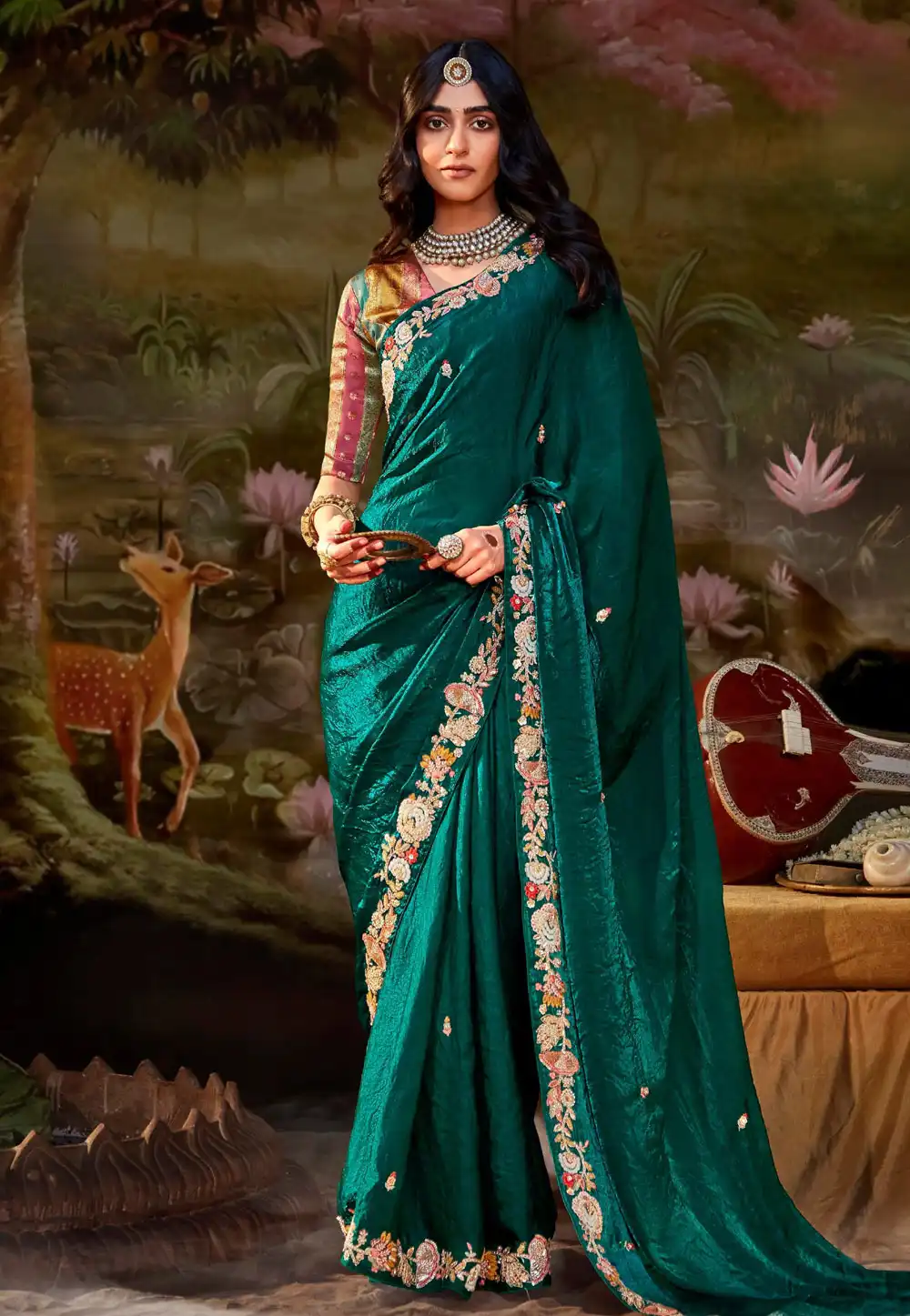 Green Organza Saree With Blouse 292759