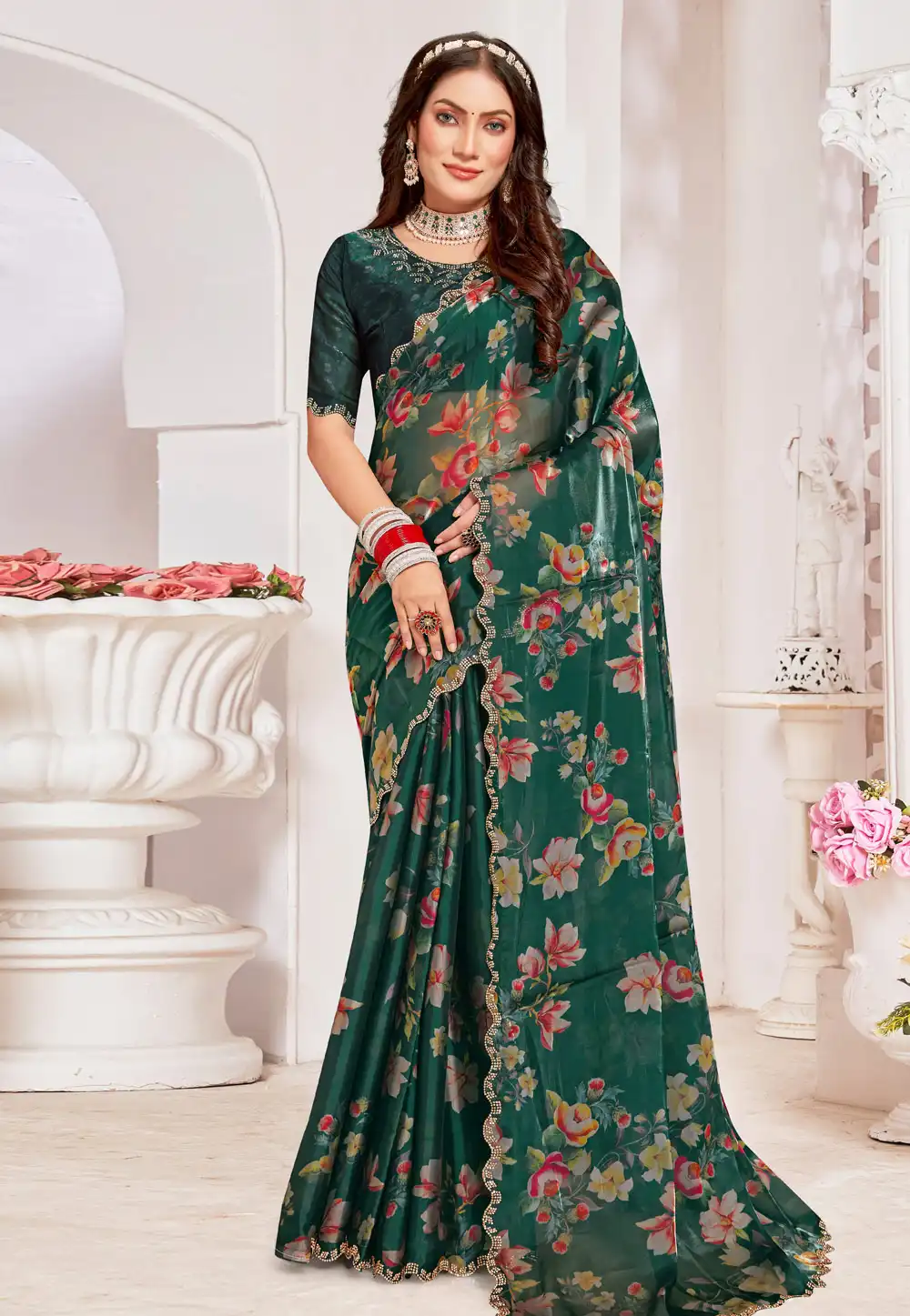 Green Organza Saree With Blouse 293069