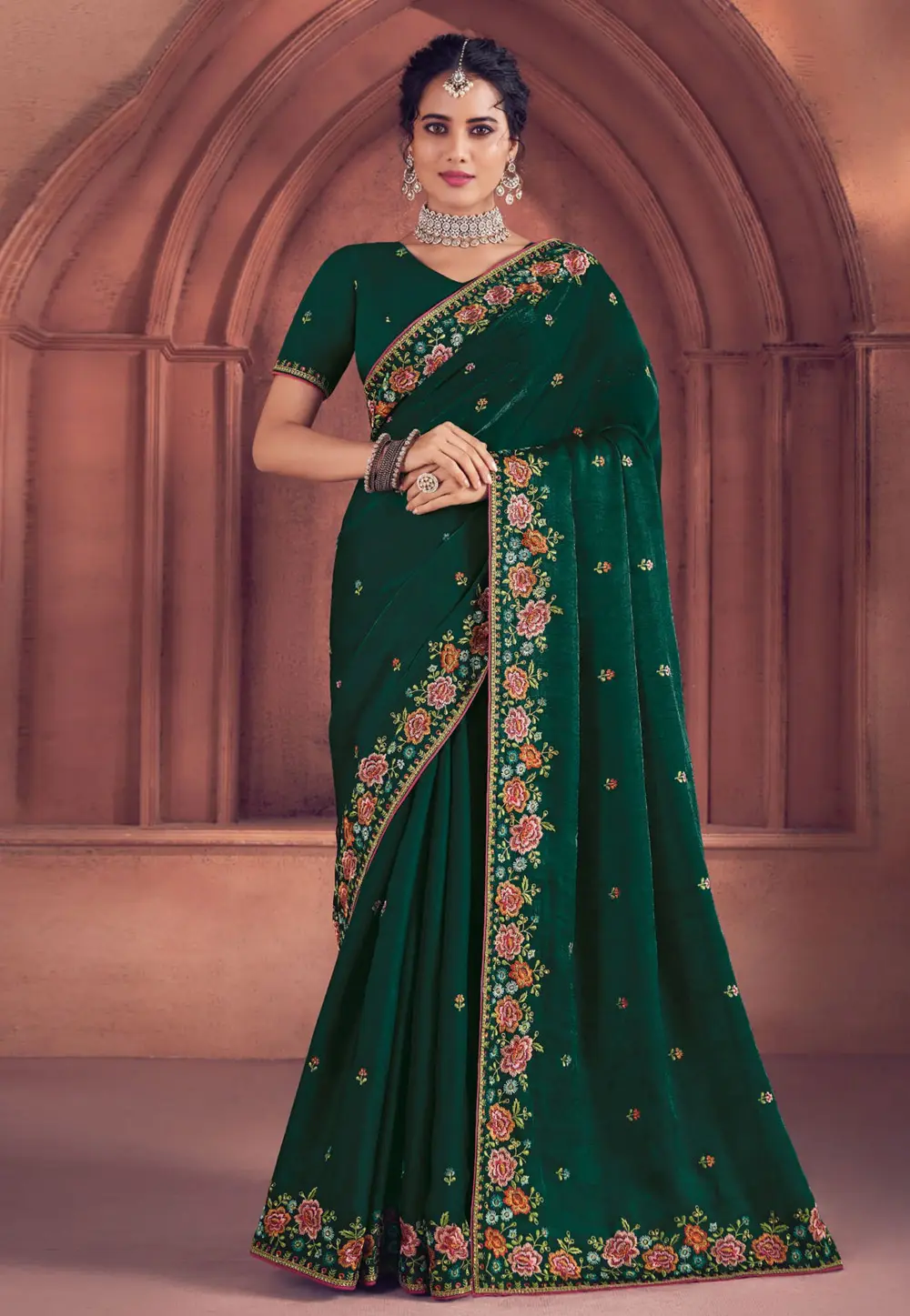 Green Organza Saree With Blouse 301753