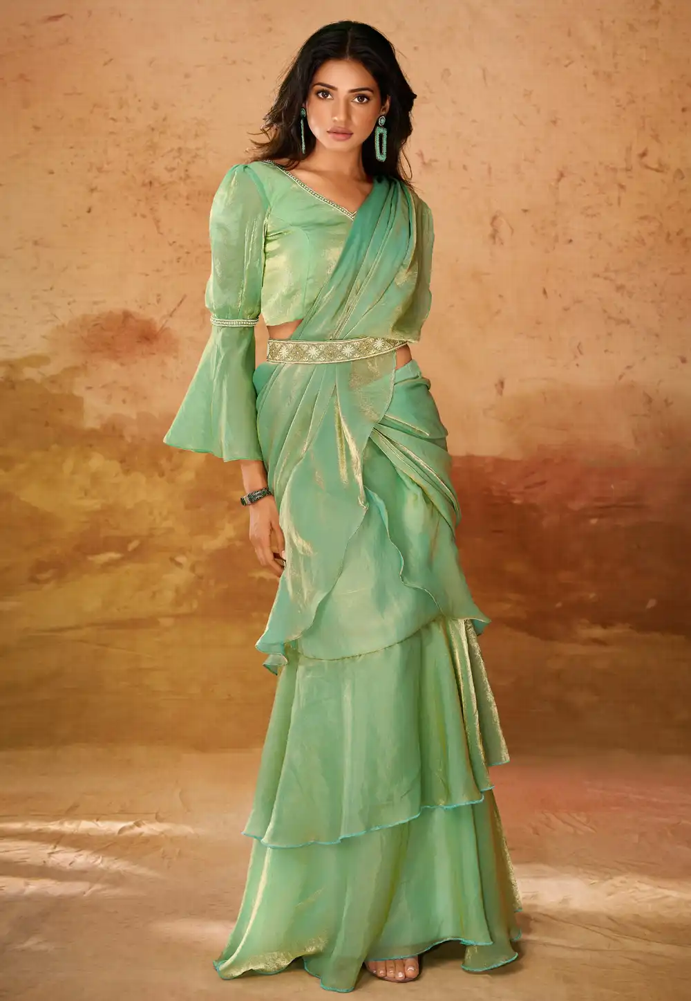 Green Organza Saree With Blouse 293962