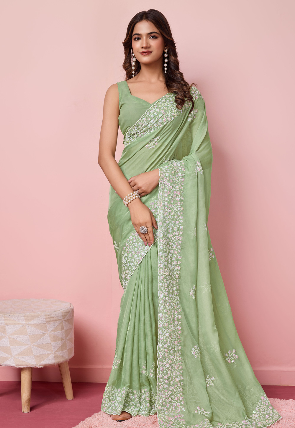 Green Organza Saree With Blouse 287793