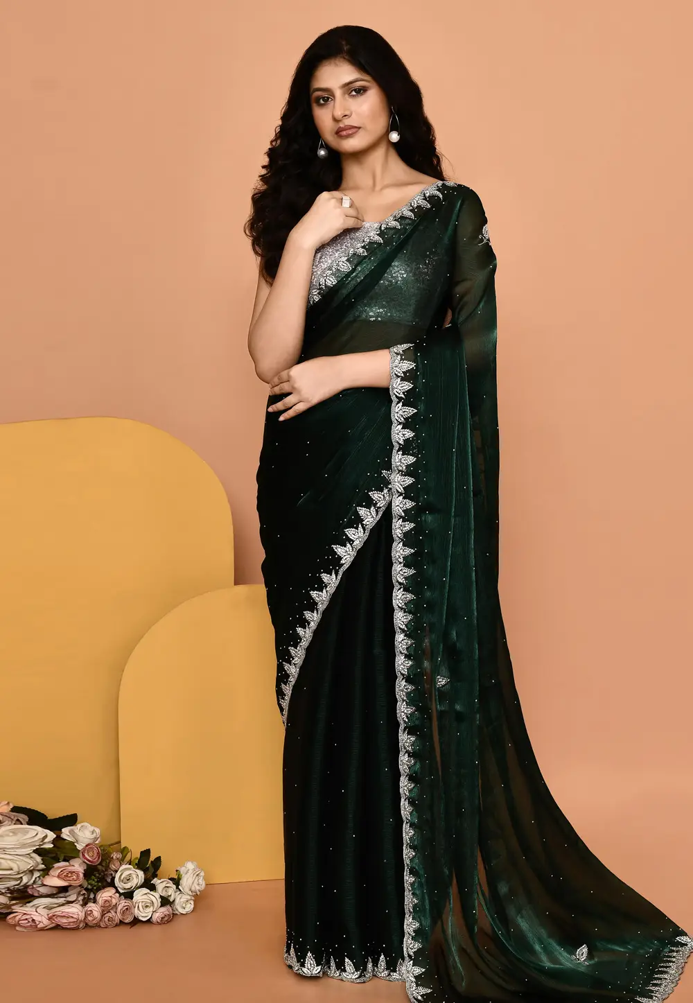 Green Organza Saree With Blouse 296031