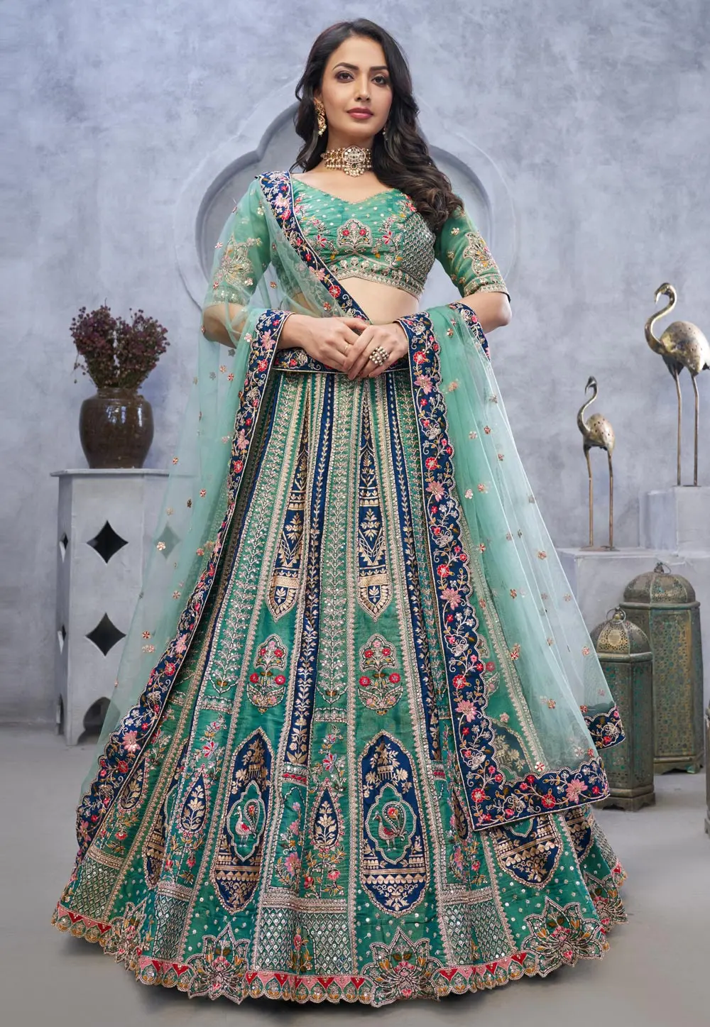 Green Organza Wedding Lehenga Choli 300892