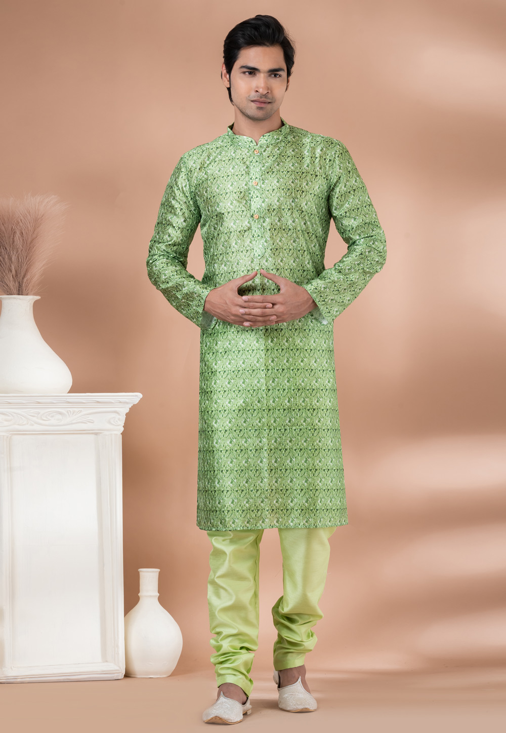 Green Polyester Kurta Pajama 282546