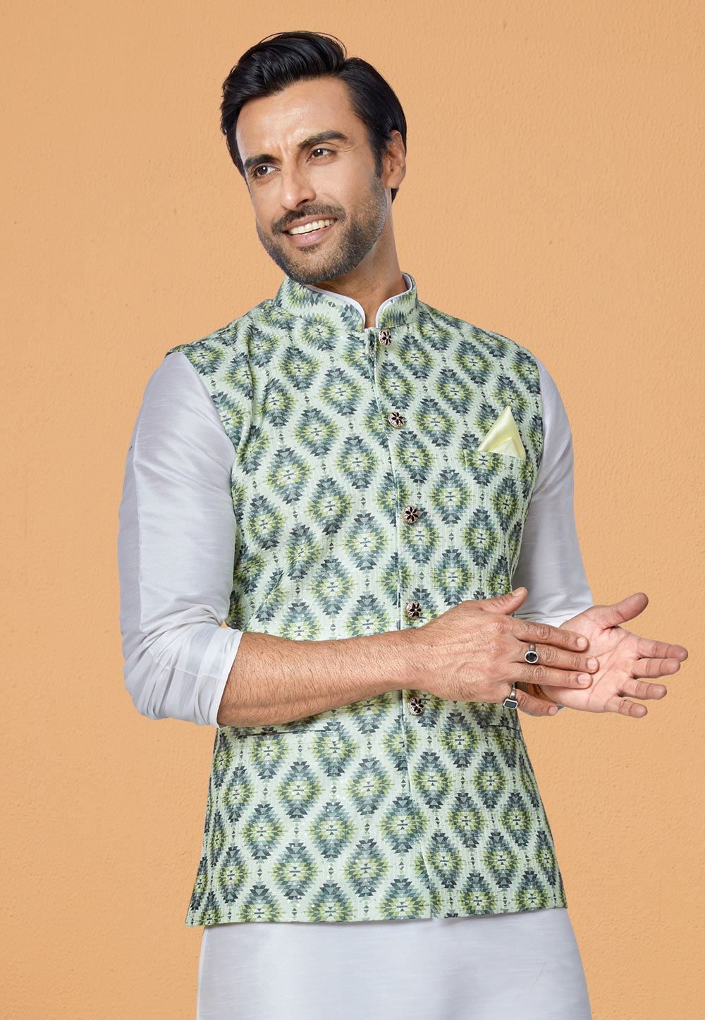 Green Polyester Nehru Jacket 286800