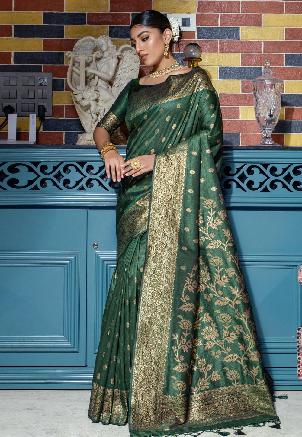 Green Raw Silk Saree With Blouse 283014
