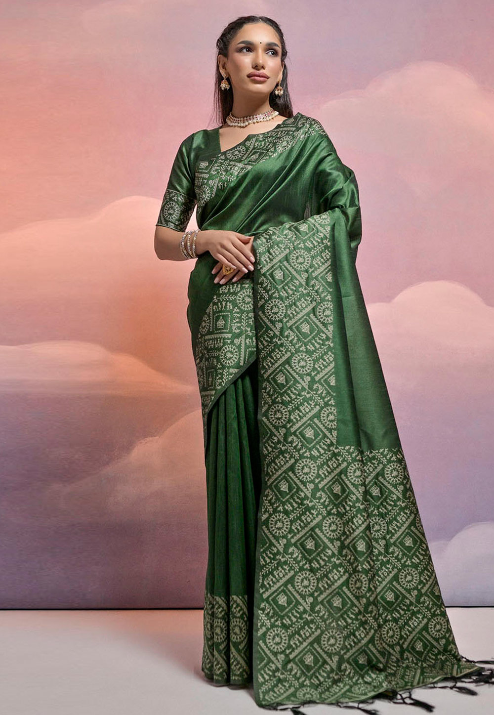 Green Raw Silk Saree With Blouse 281765