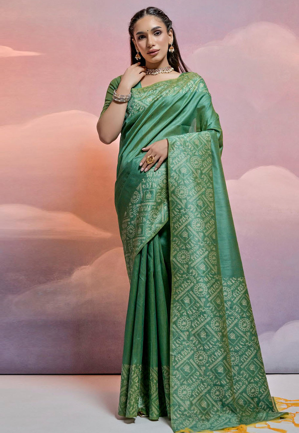 Green Raw Silk Saree With Blouse 281768