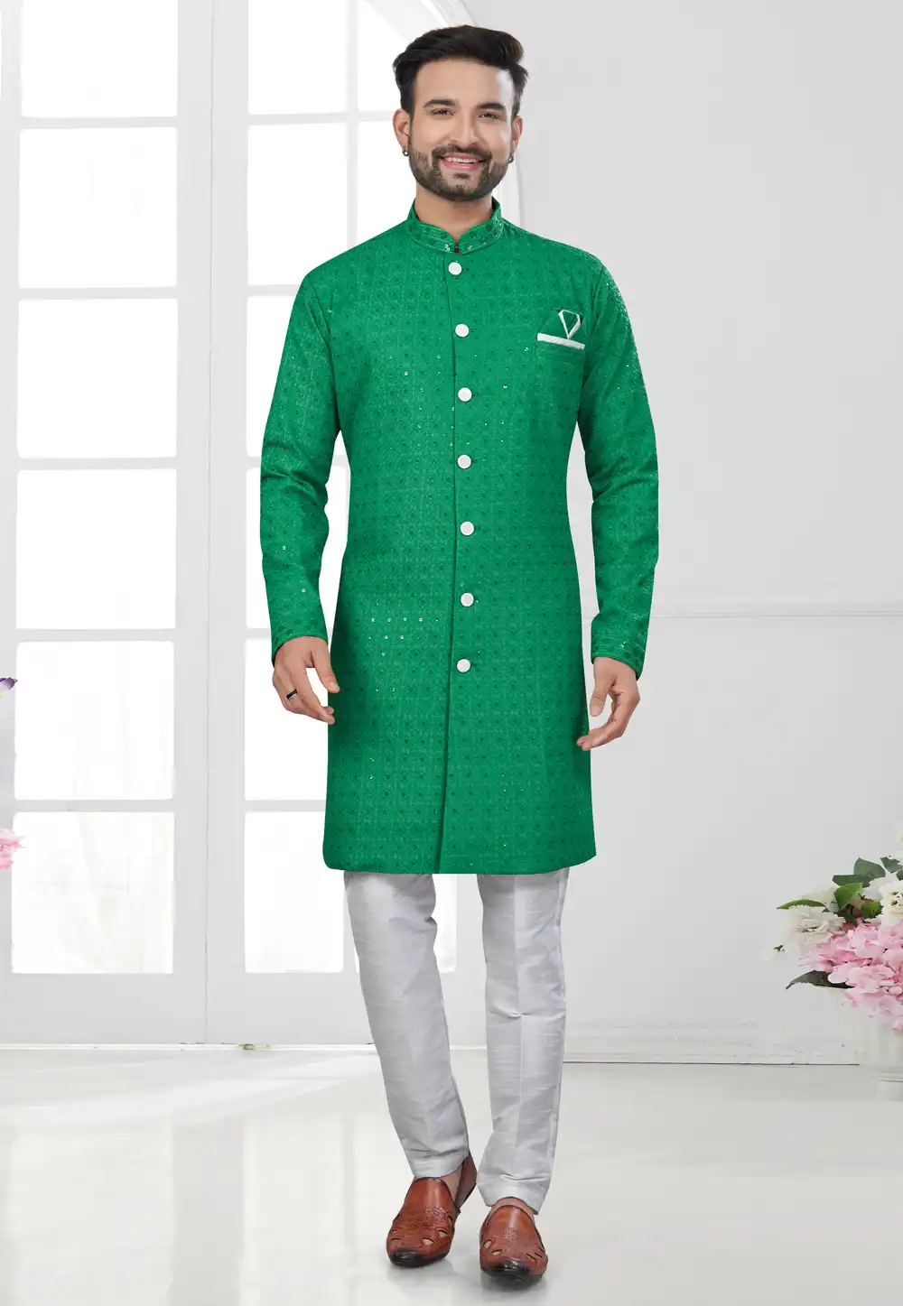 Green Rayon Indo Western Suit 294546