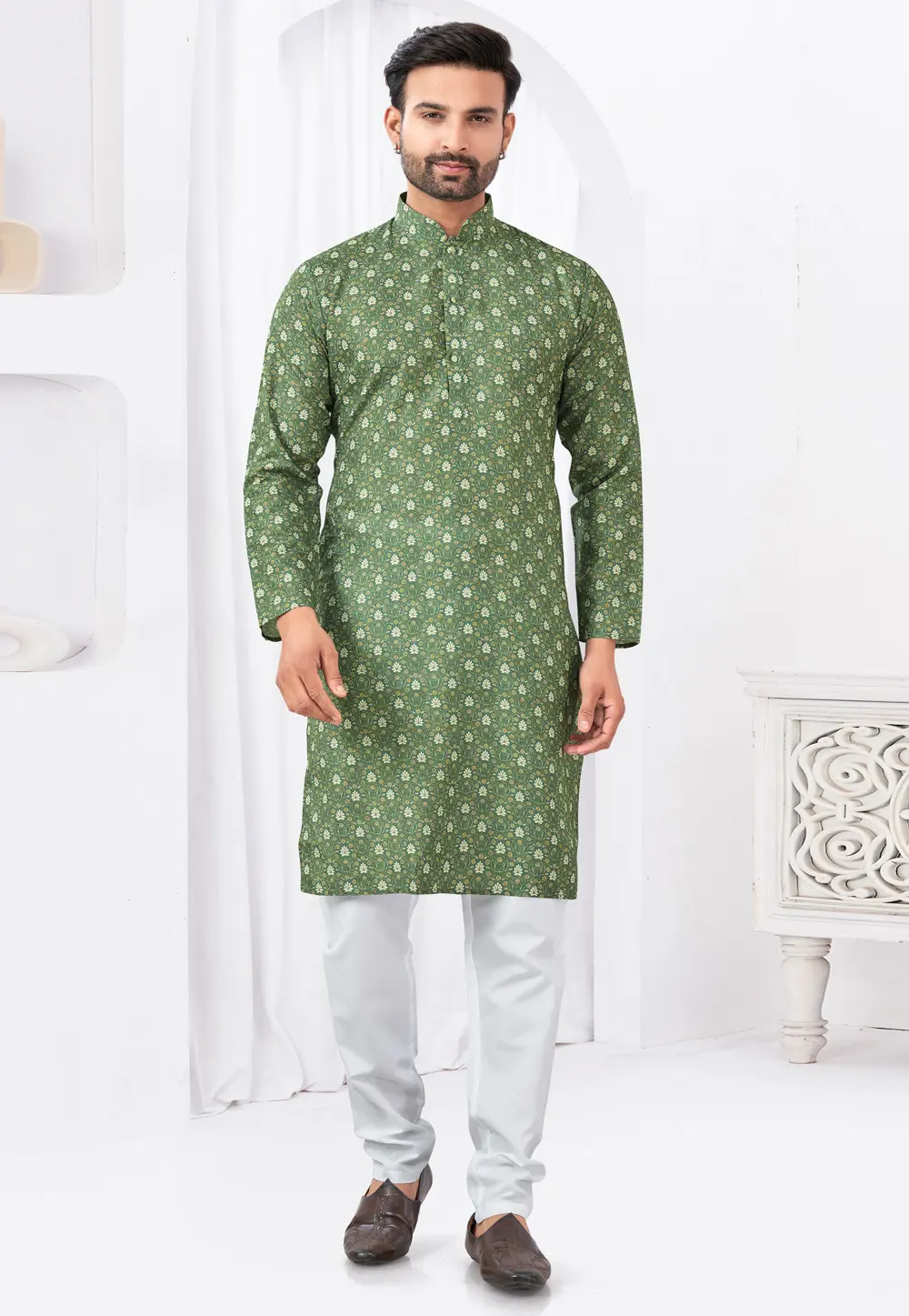 Green Rayon Kurta Pajama 300282