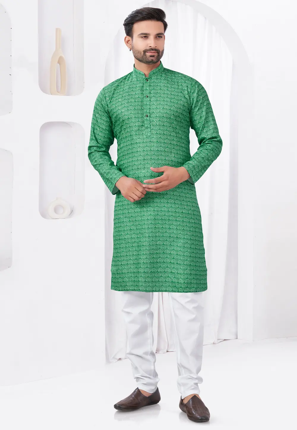 Green Rayon Kurta Pajama 300289