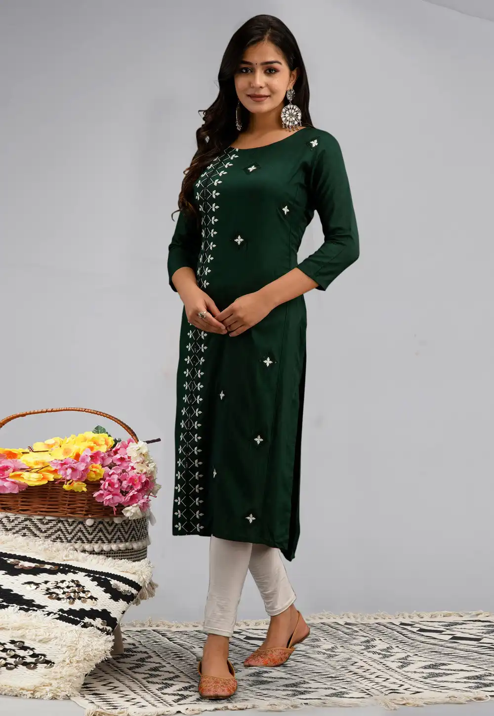 Green Rayon Long Kurti 288159