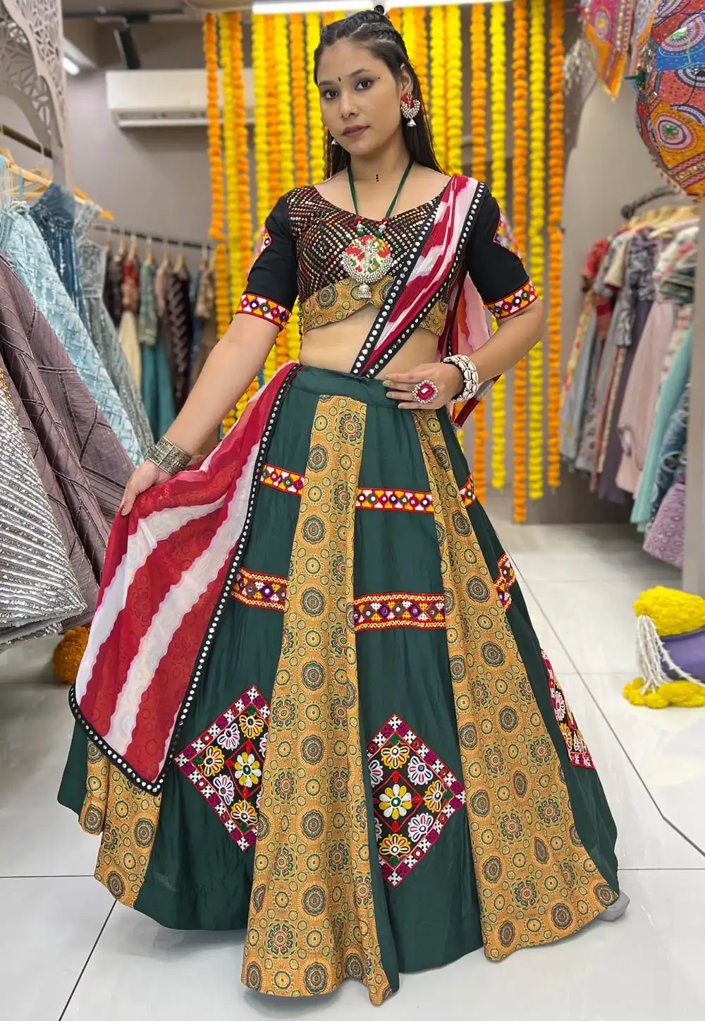 Green Rayon Navratri Chaniya Choli 291437