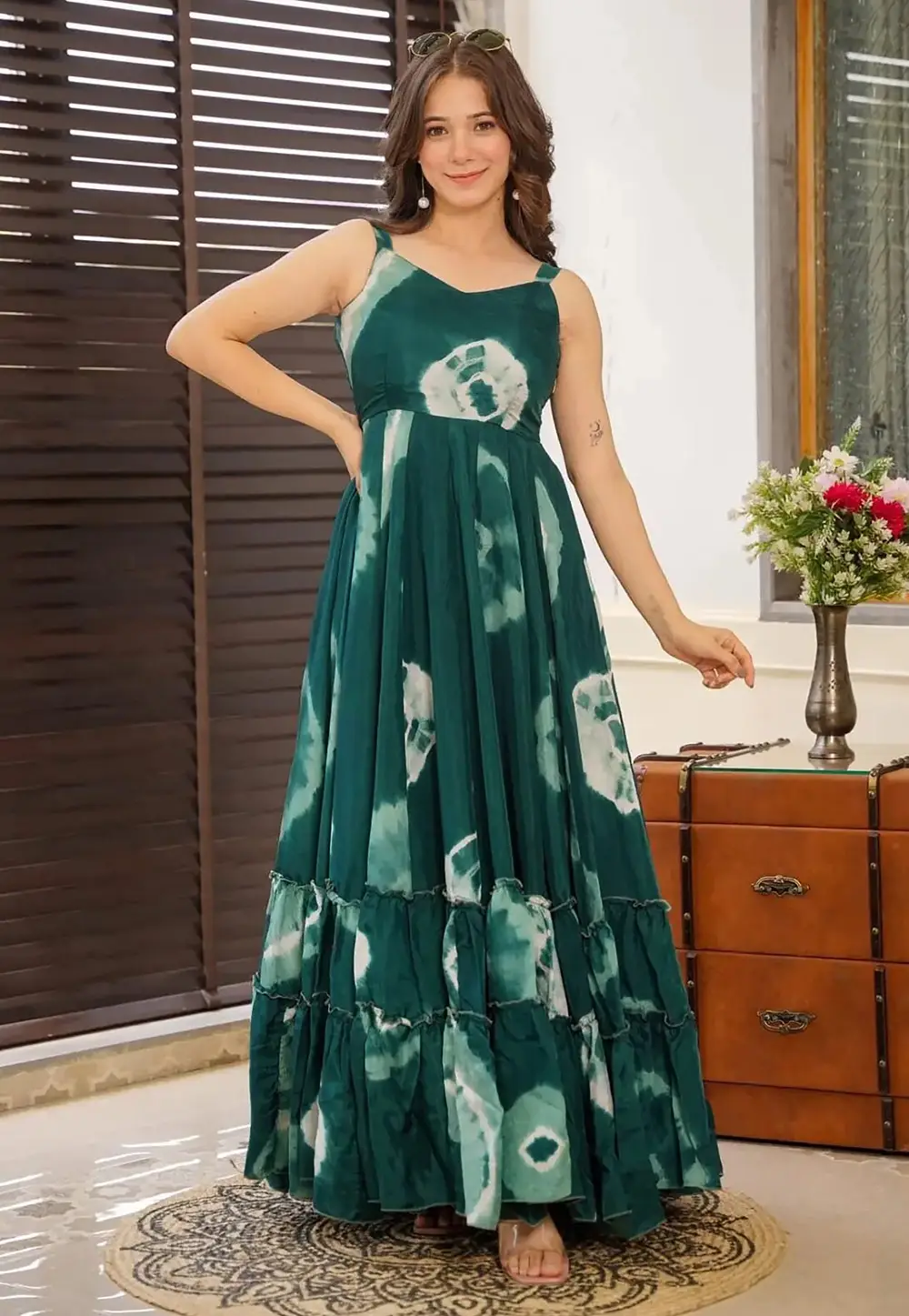 Green Rayon Printed Gown 296743