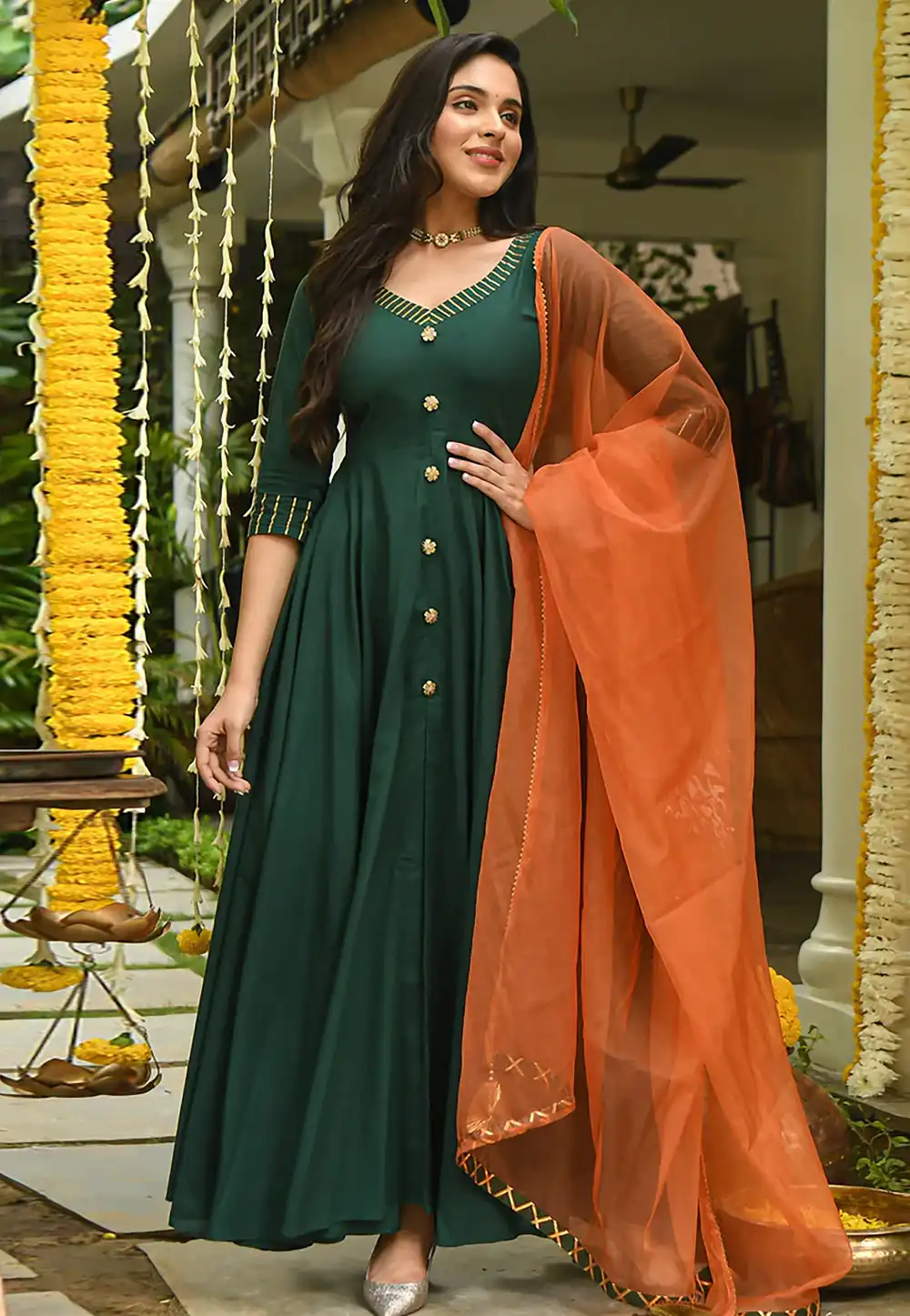 Green Rayon Readymade Anarkali Suit 288757