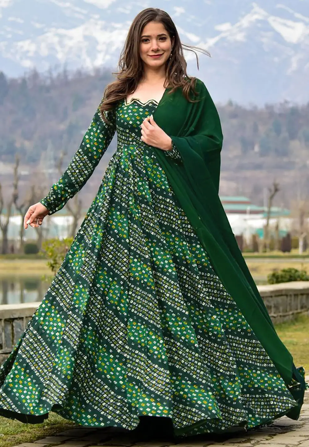 Green Rayon Readymade Anarkali Suit 302884