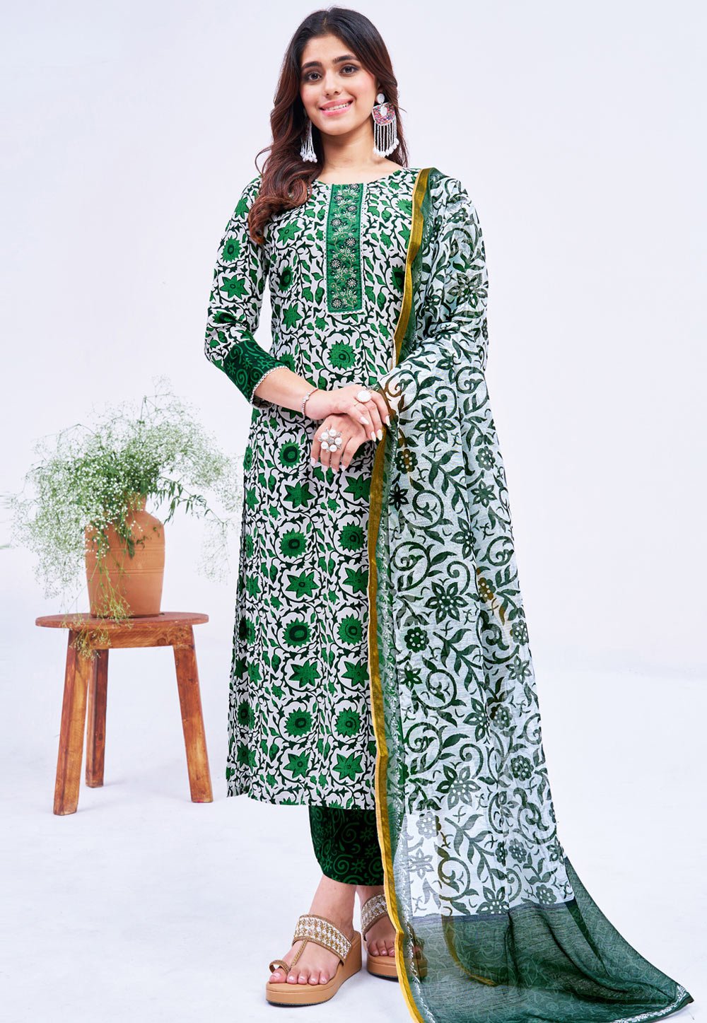 Green Rayon Readymade Pakistani Suit 305347