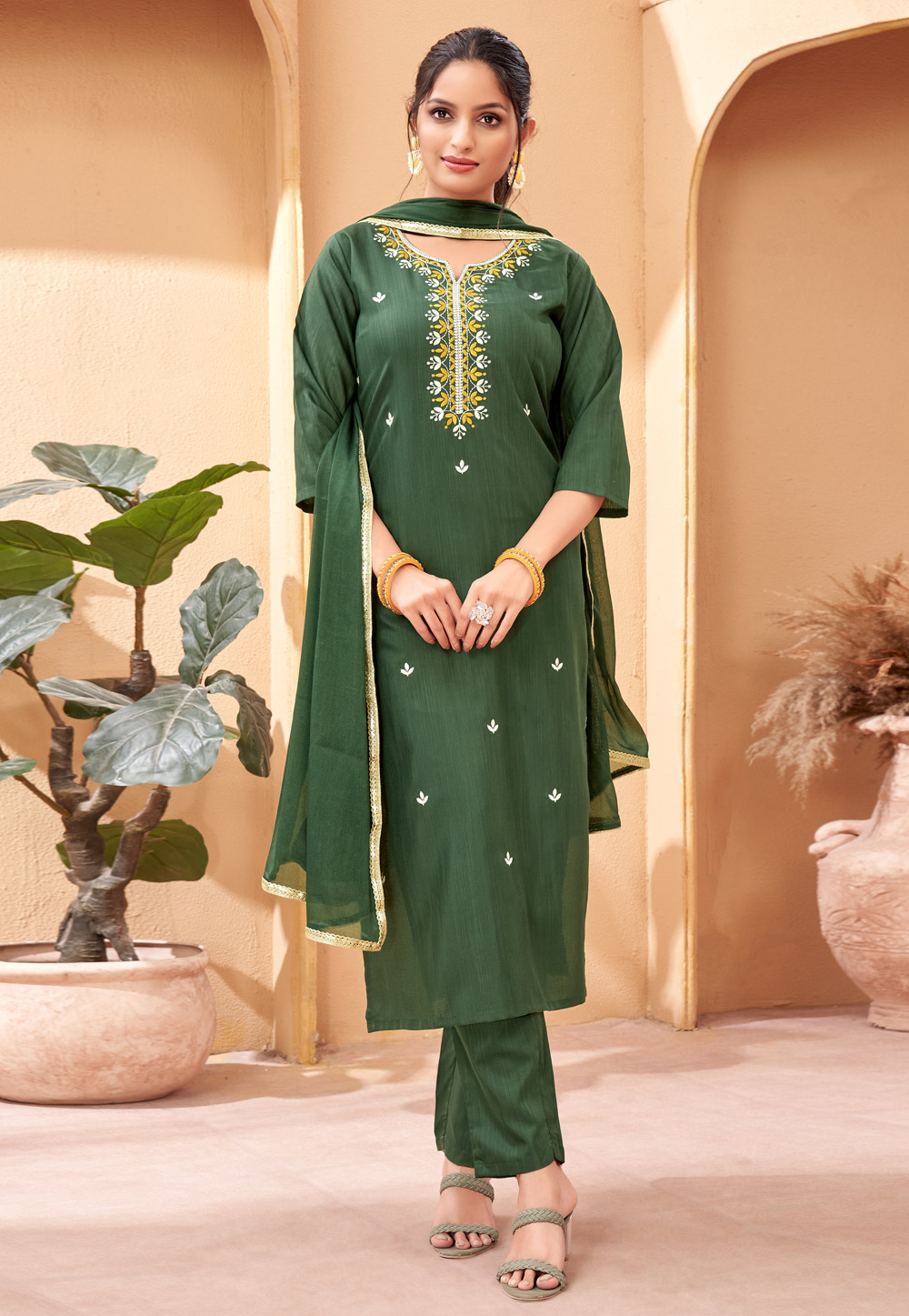 Green Rayon Readymade Pakistani Suit 283638