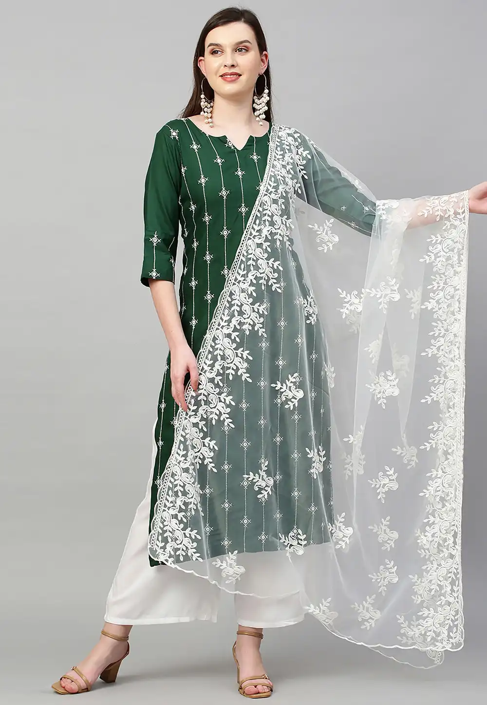 Green Rayon Readymade Pakistani Suit 288771