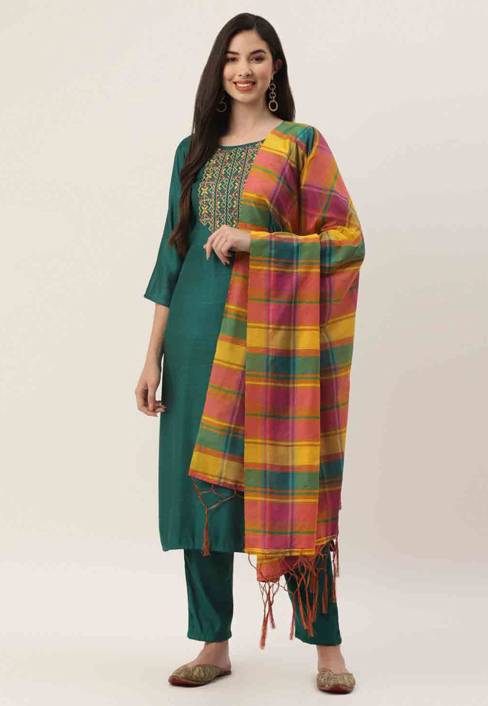 Green Rayon Readymade Pakistani Suit 280829