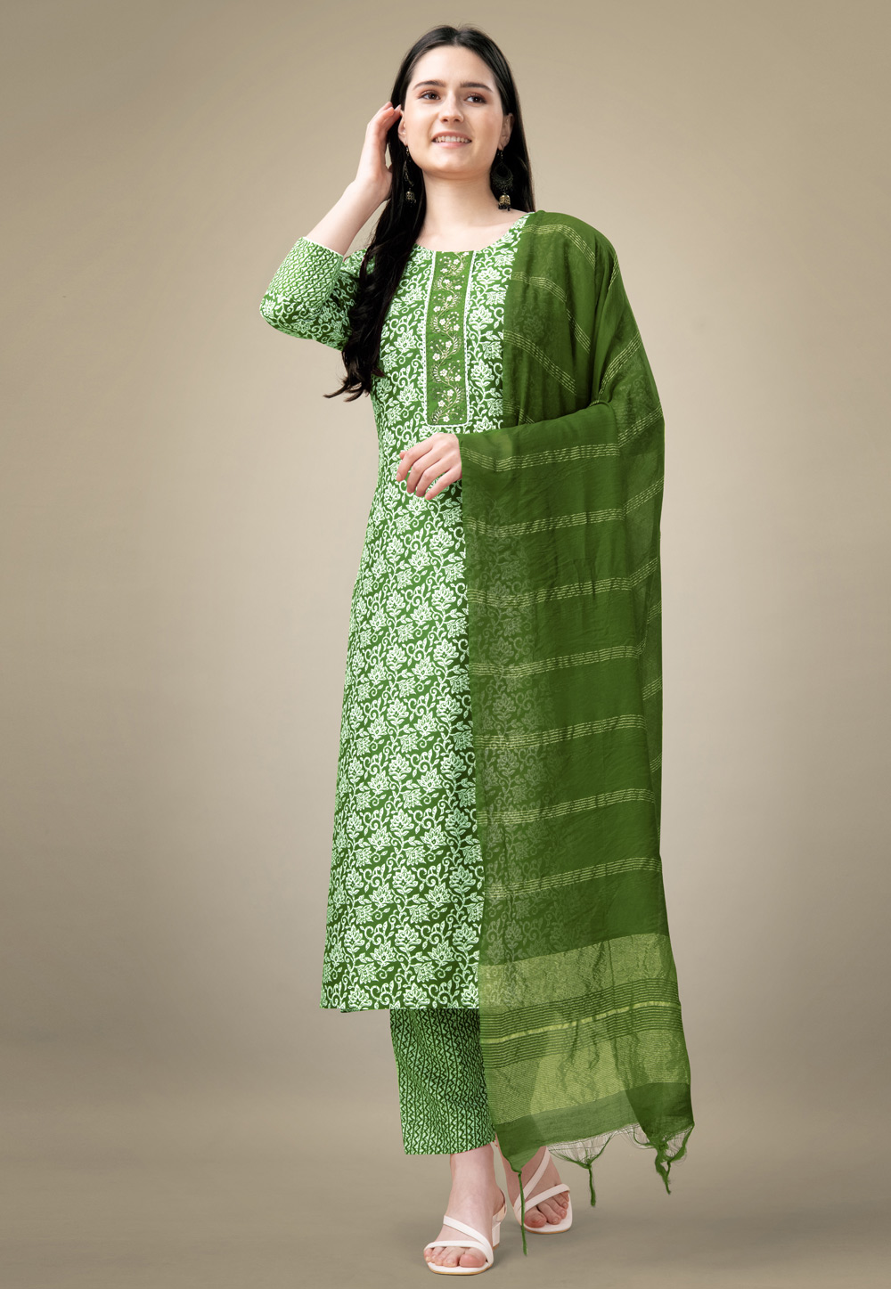 Green Rayon Readymade Pant Style Suit 282483