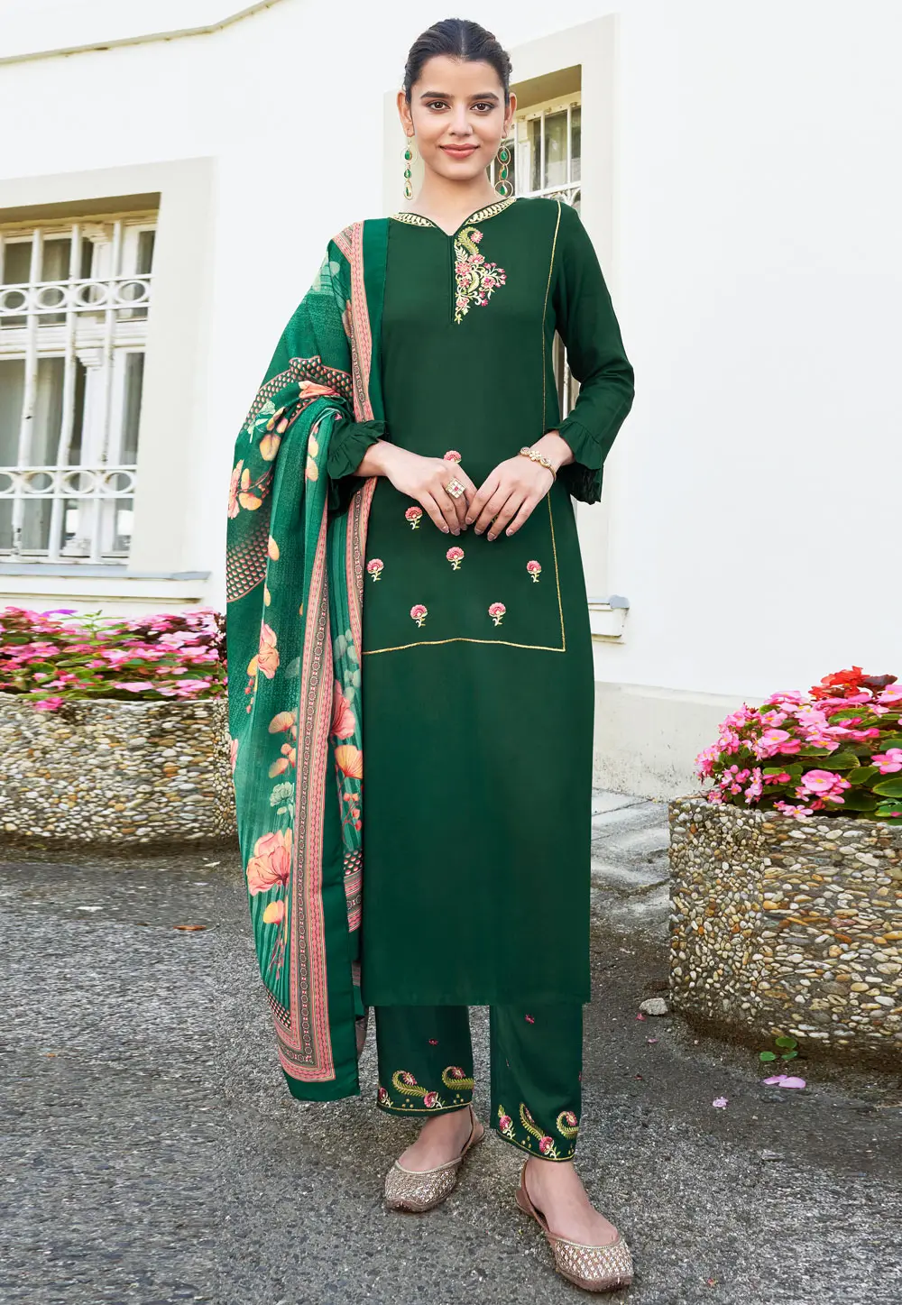 Green Rayon Readymade Pant Style Suit 297204