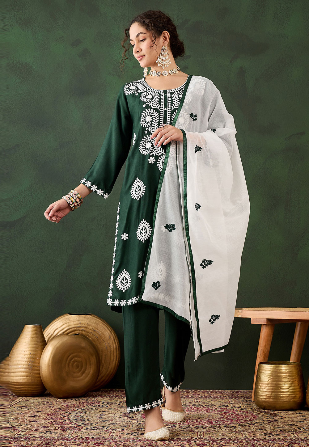 Green Rayon Readymade Pant Style Suit 310591
